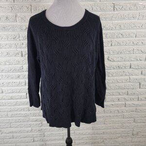 Sonoma Womens Sweater 1X Plus Cable Knit Black Side Slits Casual SWE173E